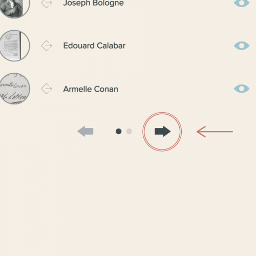 Use the arrow tool at the bottom of the profile drawer to scroll through the list of names.
